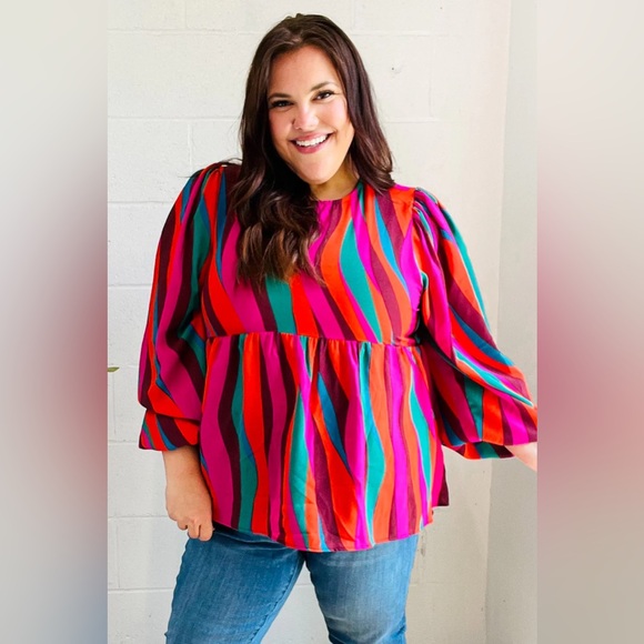 Rust & Berry Abstract Print Babydoll Air Flow Woven Top - Picture 8 of 15